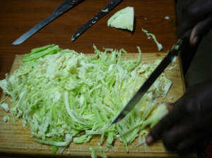 Maureen, our teacher, showed us how to make two relishes, one cabbage and one bean-and-meat 